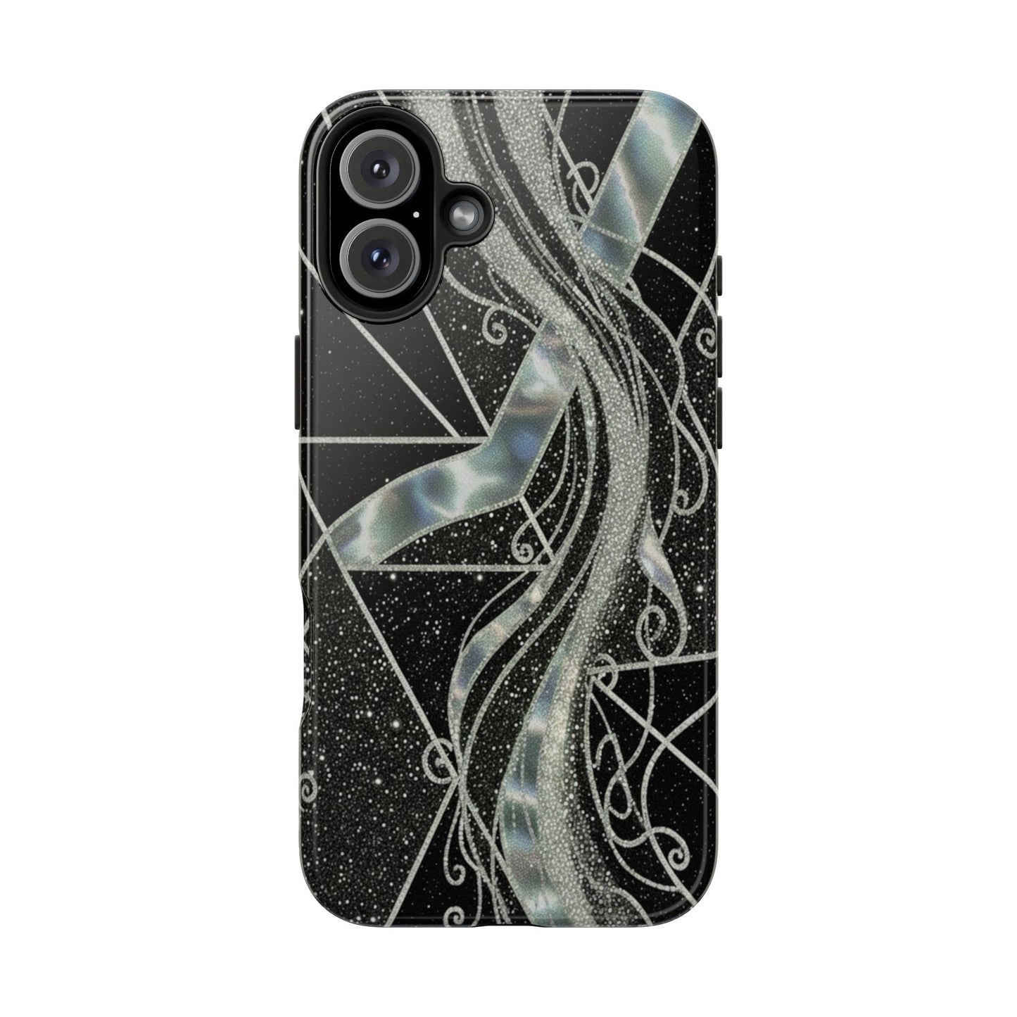 Geometry Tough Phone Case — Iridescent Ribbon on Black Celestial Background