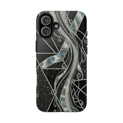 Geometry Tough Phone Case — Iridescent Ribbon on Black Celestial Background