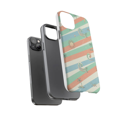 Surf Stripe Tough Phone Case — Retro Beach Waves Pattern
