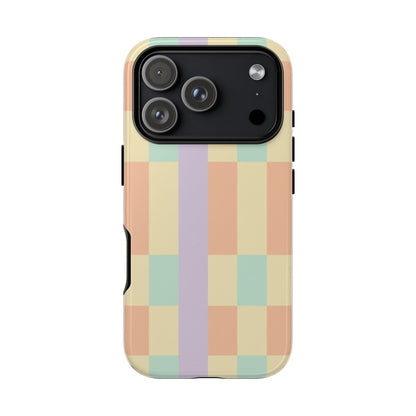 Pastel Checkered Phone Case — Retro Stripe Tough Case