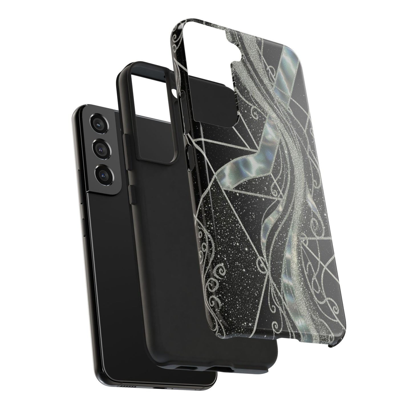 Geometry Tough Phone Case — Iridescent Ribbon on Black Celestial Background