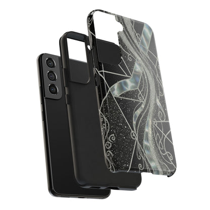 Geometry Tough Phone Case — Iridescent Ribbon on Black Celestial Background