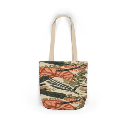 Tropical Ferns Canvas Tote — Botanical Beach Bag with Coral & Olive Leaves