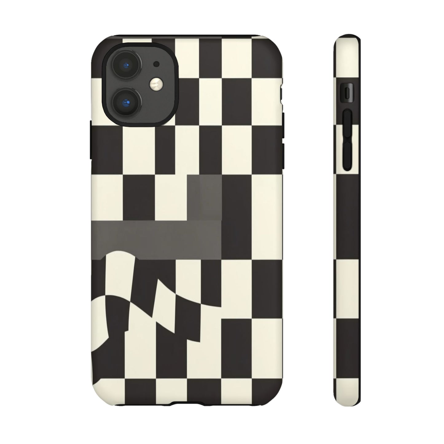 Checkerboard Wave Phone Case — Black & Cream Graphic Tough Case