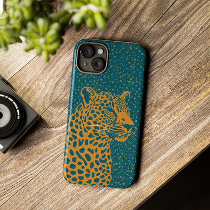Leopard Spotlight Phone Case — Teal Gold Animal Print Protective Cover
