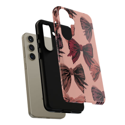 Bow Pattern Tough Phone Case — Pink Watercolor Bows Protective iPhone Cover