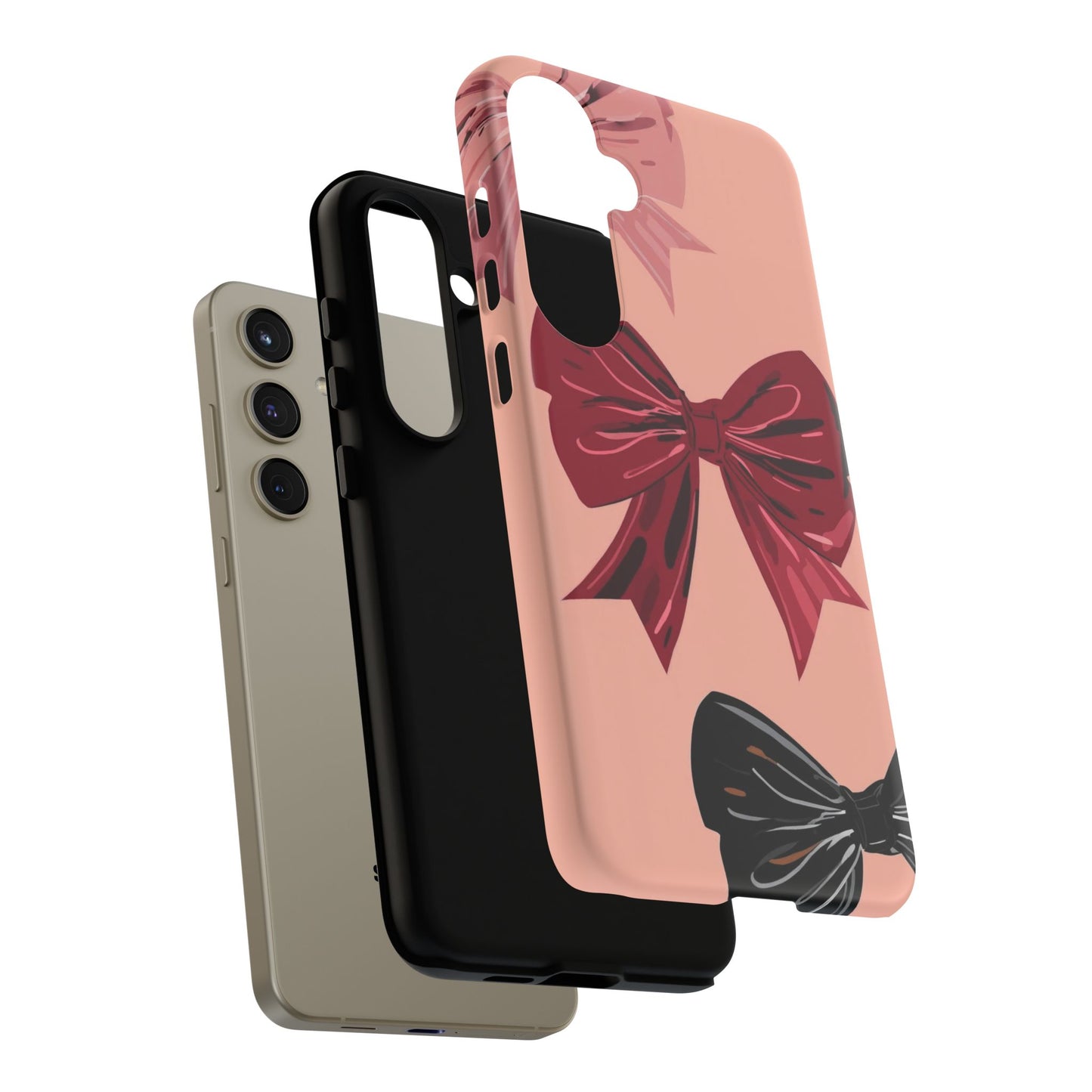 Bow Pattern Tough Phone Case — Pink, Red & Black Decorative Bows