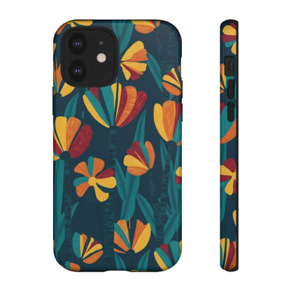 Floral Retro Teal Tough Phone Case — Vibrant Orange & Mustard Blooms