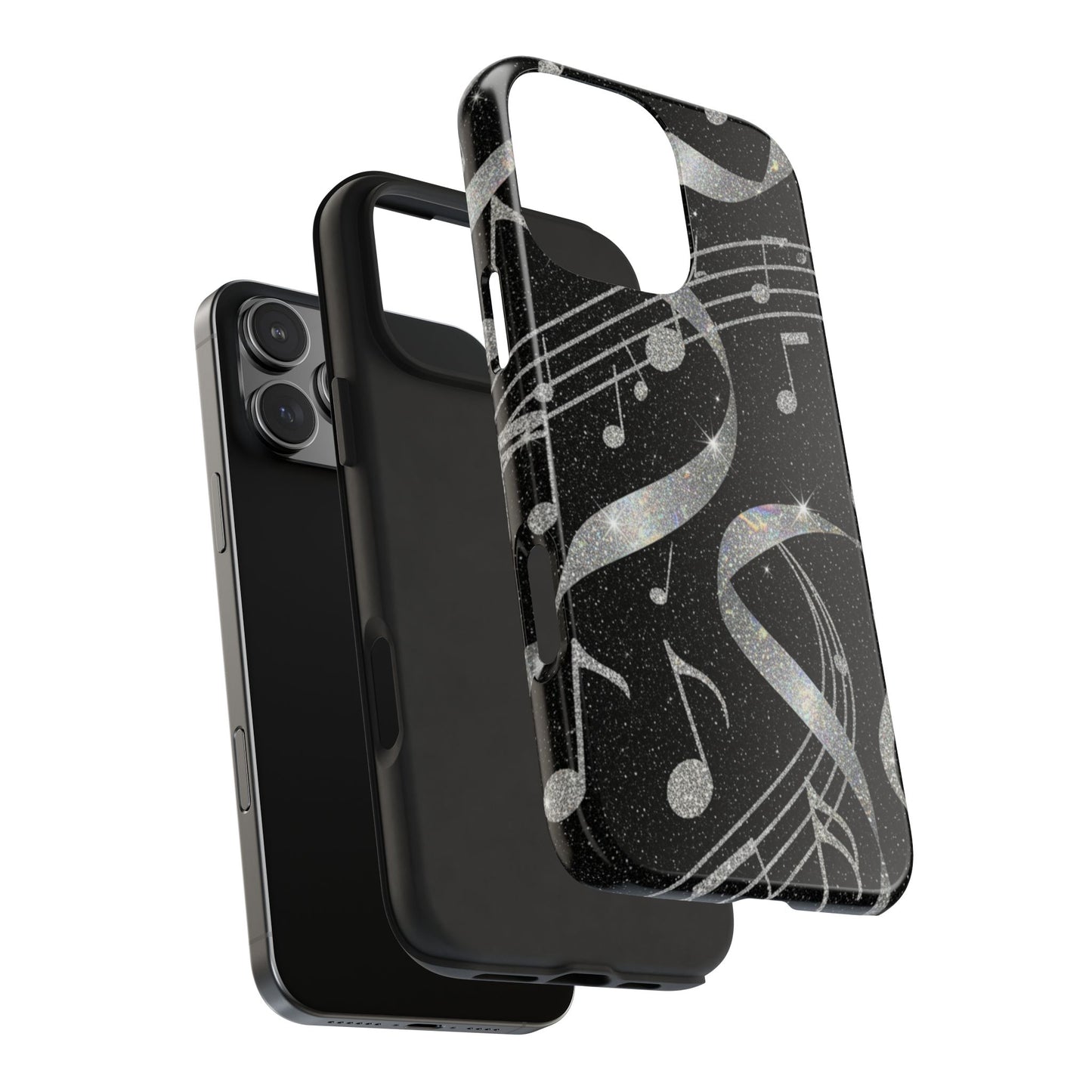 Musical Notes Tough Phone Case – Glitter Black Musician Phone Cover