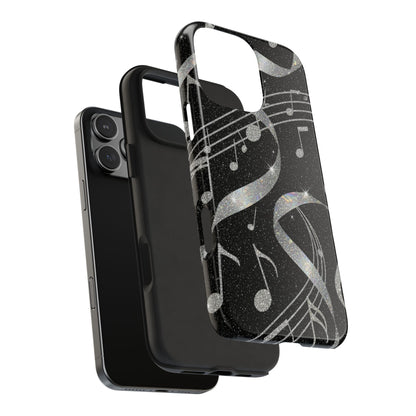 Musical Notes Tough Phone Case – Glitter Black Musician Phone Cover