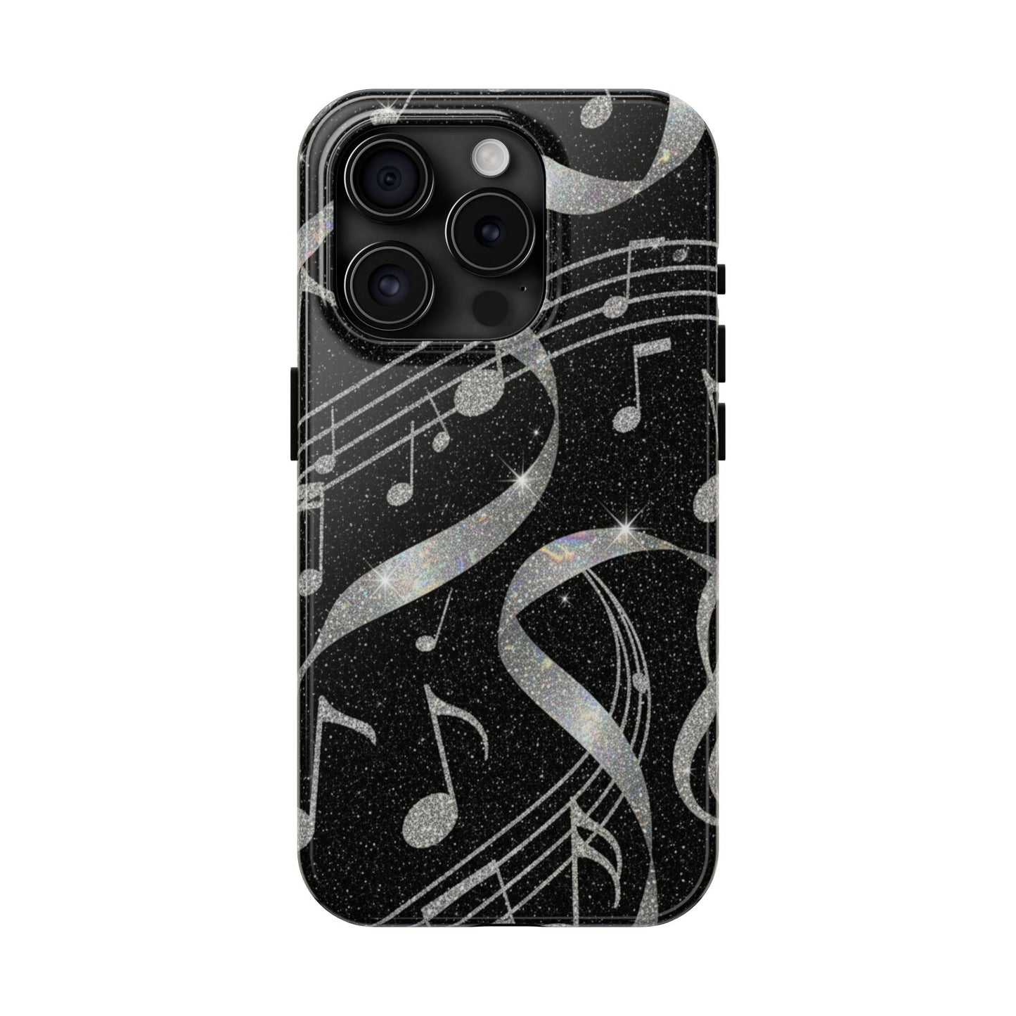 Musical Notes Tough Phone Case – Glitter Black Musician Phone Cover