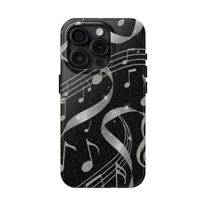 Musical Notes Tough Phone Case – Glitter Black Musician Phone Cover