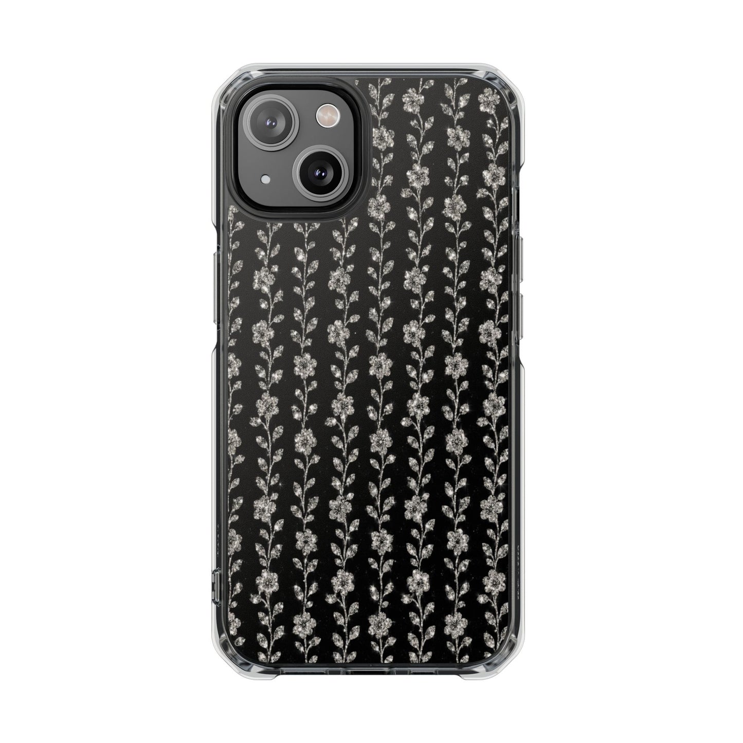 Clear Magnetic Phone Case — Minimal Black Floral Vine Pattern