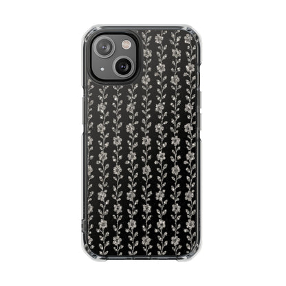 Clear Magnetic Phone Case — Minimal Black Floral Vine Pattern