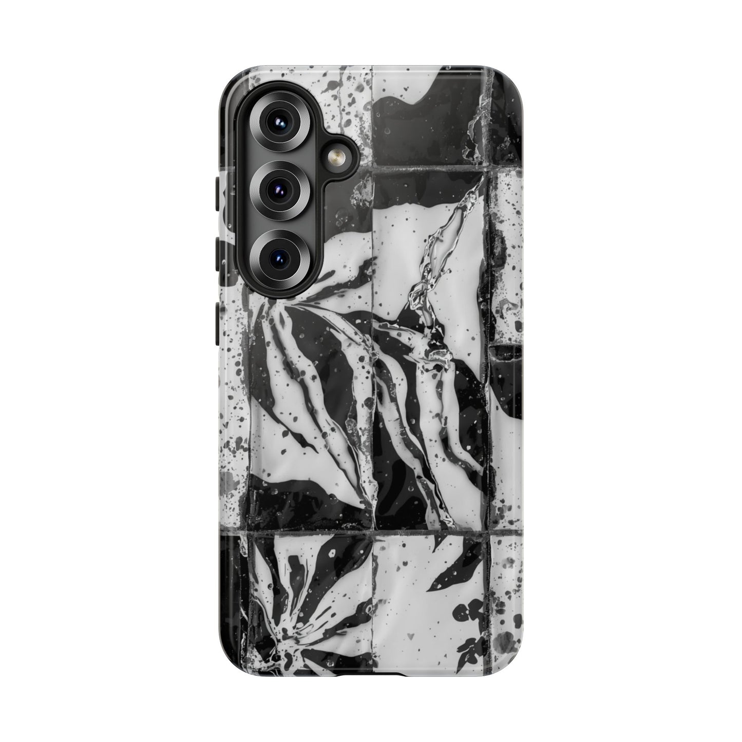Monochrome Tile Floral Tough Phone Case