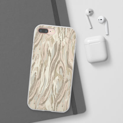 Neutral Marble Swirl Flexi Phone Case — Beige Abstract Protective Cover