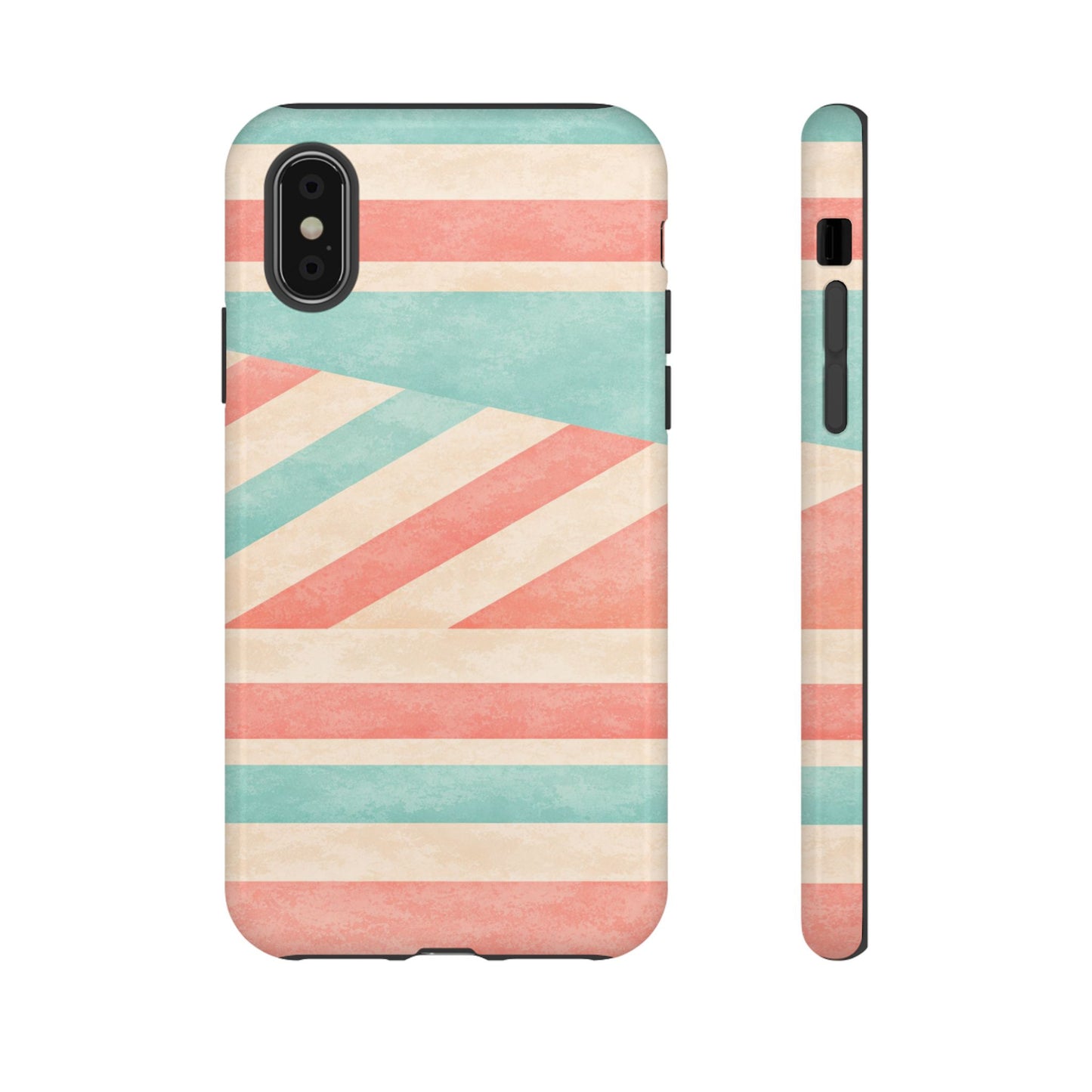 Pastel Stripes Tough Phone Case – Retro Coral & Teal Protective Cover