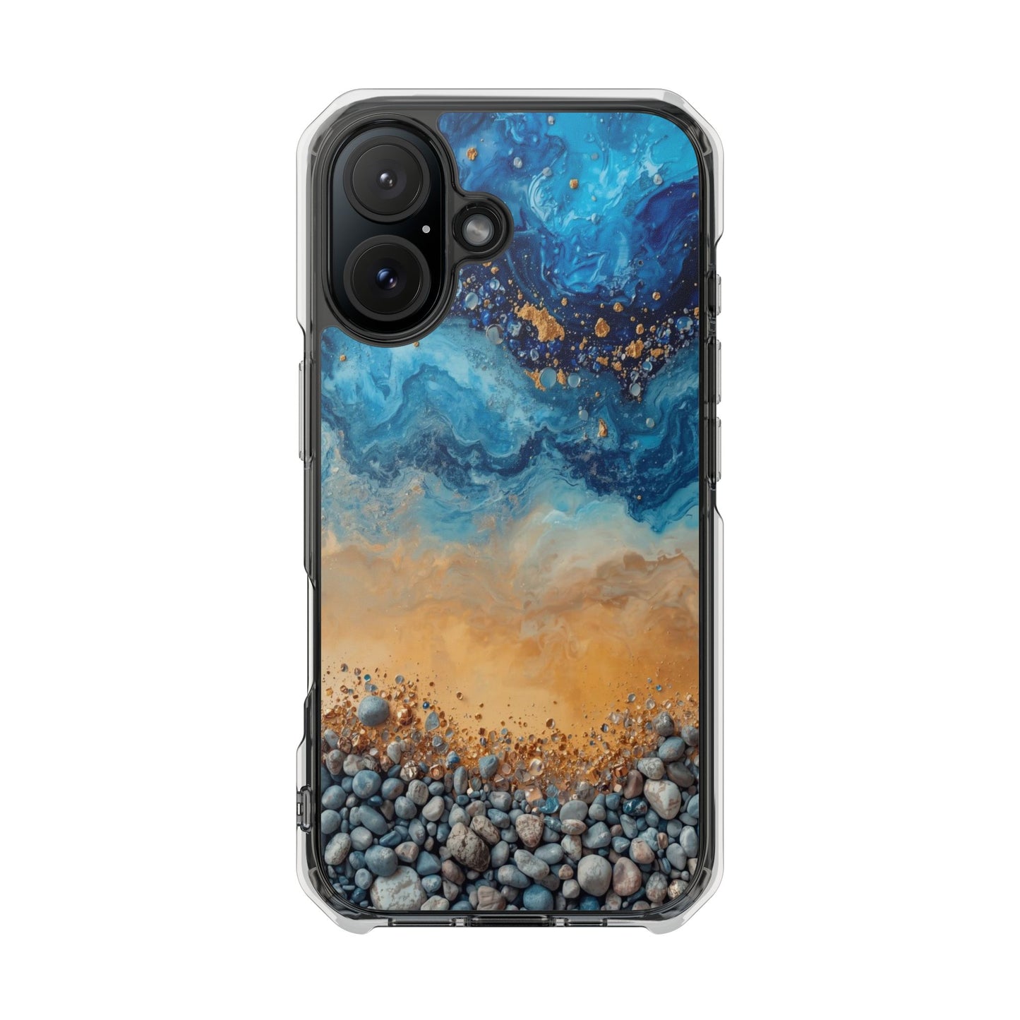 Clear Magnetic Phone Case — Blue Ocean Agate Design, Impact-Resistant Protection