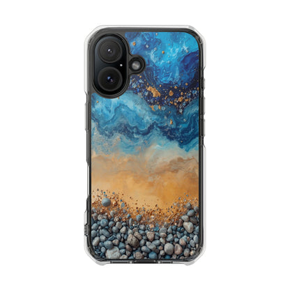 Clear Magnetic Phone Case — Blue Ocean Agate Design, Impact-Resistant Protection