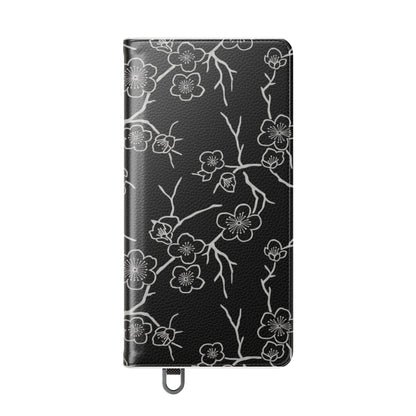 Black Cherry Blossom Flip Phone Case – Floral Wallet Flip Case with Card Slots