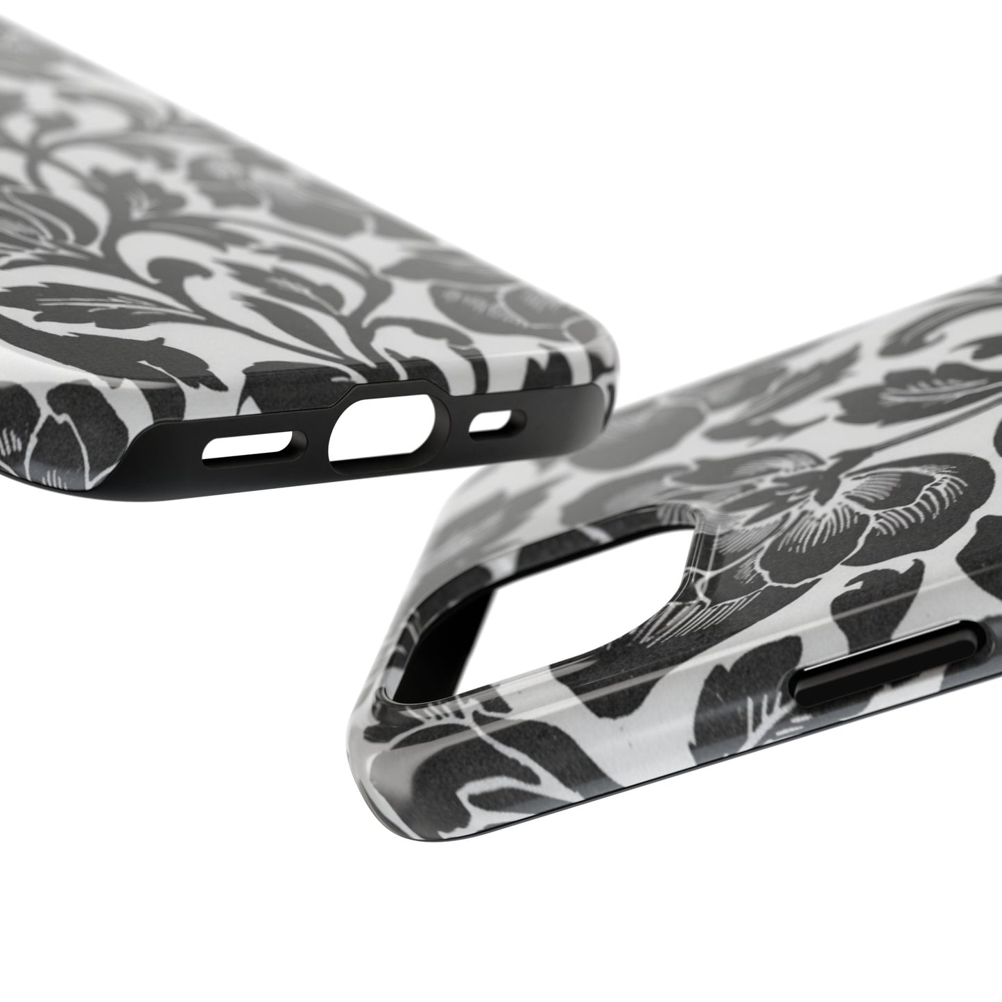 Tough Phone Case — Black & White Vintage Floral Protective Cover