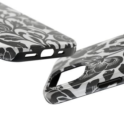 Tough Phone Case — Black & White Vintage Floral Protective Cover