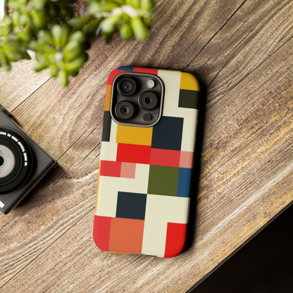 Abstract Color Block Tough Phone Case — Retro Geometric Protective Cover