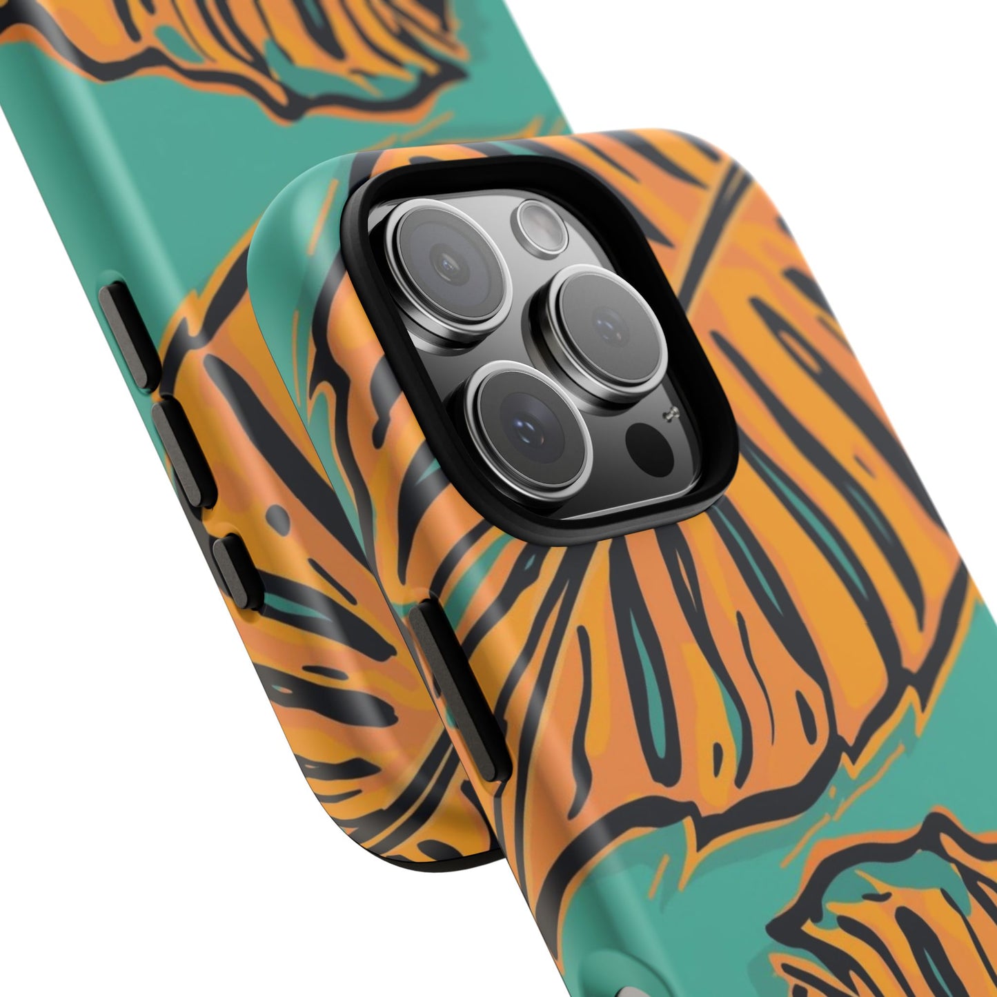 Tropical Leaf Tough Phone Case — Orange Monstera Design on Teal