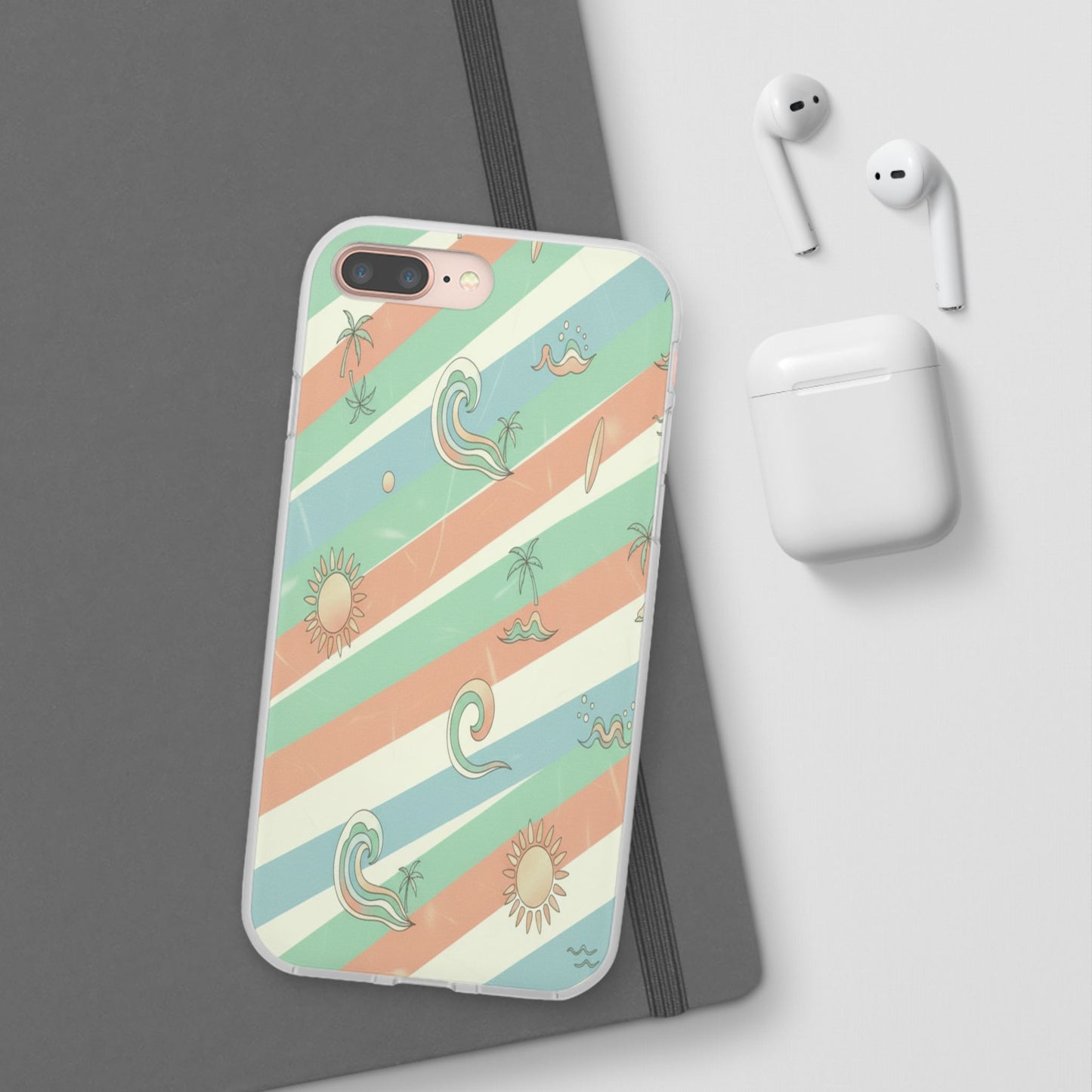 Beach Vibes Phone Case — Retro Pastel Surf & Palm Protective Flexi Case