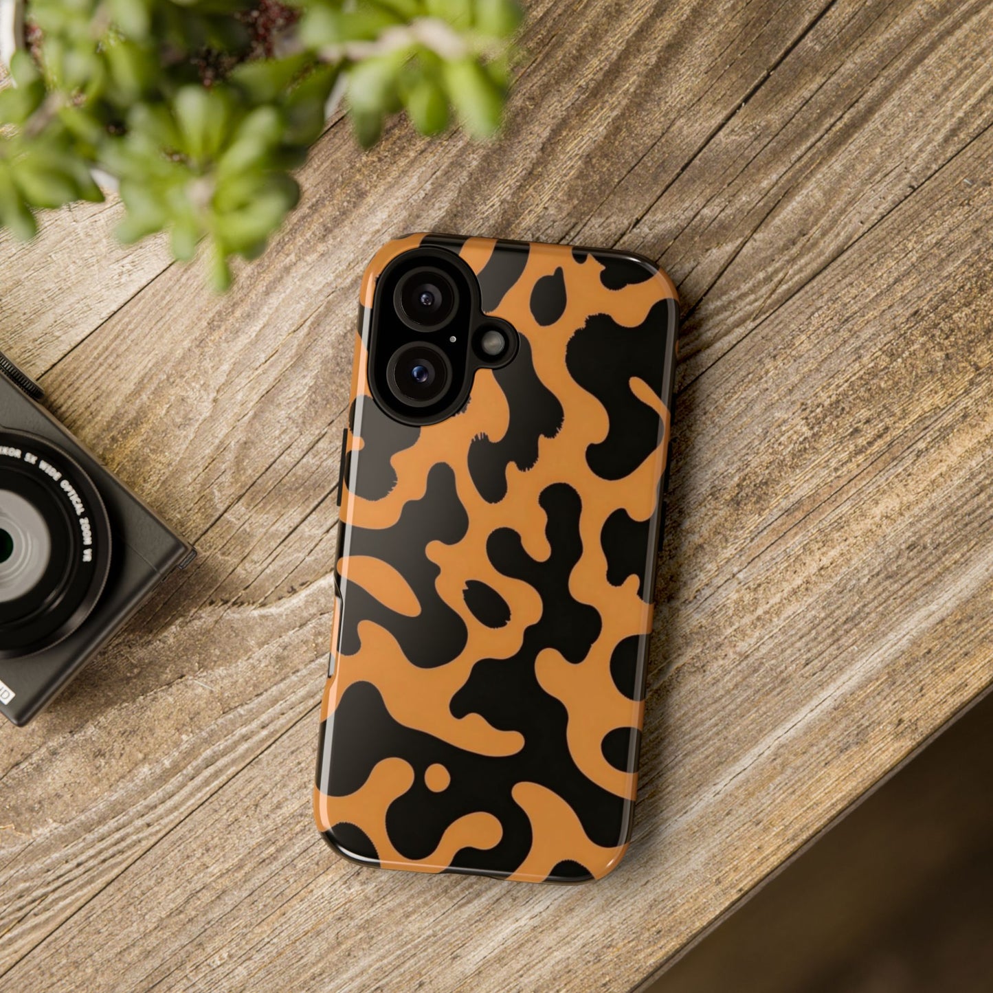 Leopard Print Phone Case — Orange & Black Tough Pattern Protective Cover