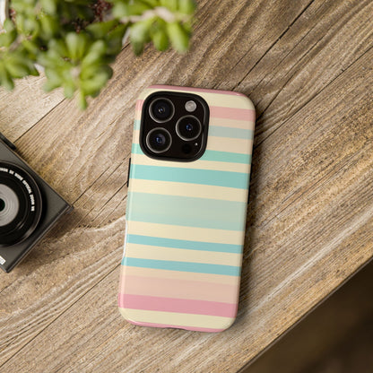Pastel Striped Tough Phone Case – Protective Retro Rainbow Design