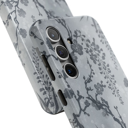 Tough Phone Case — Gray Cherry Blossom Ink Floral Design