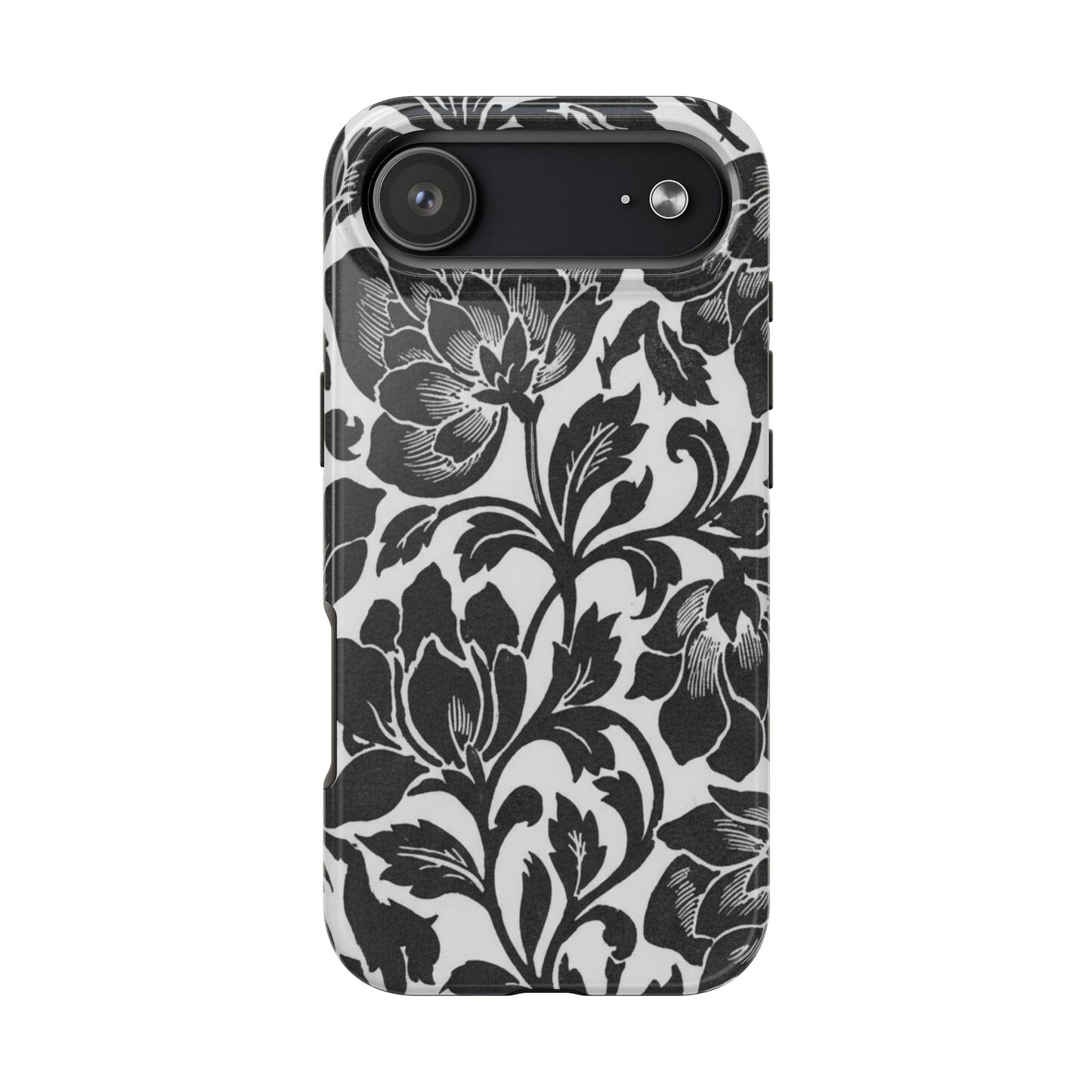 Tough Phone Case — Black & White Vintage Floral Protective Cover