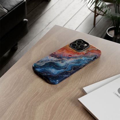 Marbled Galaxy Tough Phone Case — Abstract Blue & Coral Protective Cover