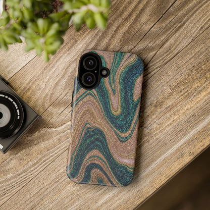Marbled Teal & Gold Phone Case — Glitter Swirl Tough Case