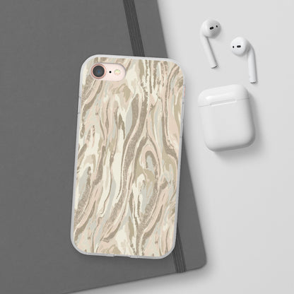 Neutral Marble Swirl Flexi Phone Case — Beige Abstract Protective Cover