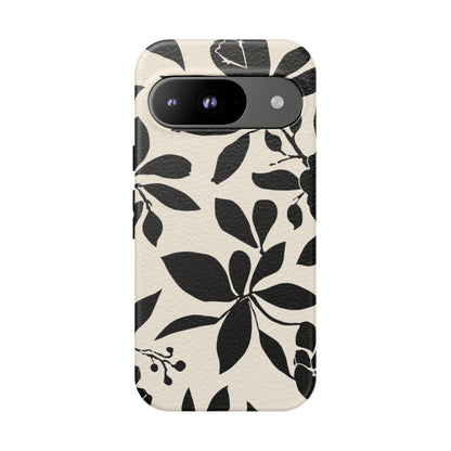 Black Floral Pattern Phone Case — Monochrome Botanical Tough Case