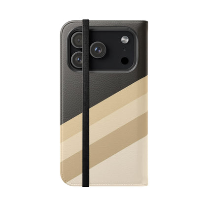 Retro Neutral Stripe Flip Phone Case — Wallet Folio with Card Slots