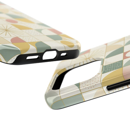 Retro Geometric Tough Phone Case — Pastel Midcentury Pattern