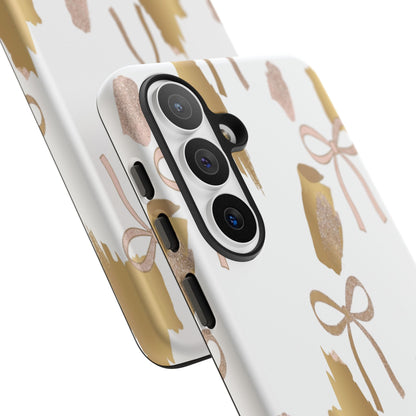 Phone Case — Gold Brushstroke & Blush Bow Pattern