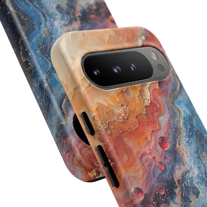 Marbled Galaxy Tough Phone Case — Abstract Blue & Coral Protective Cover