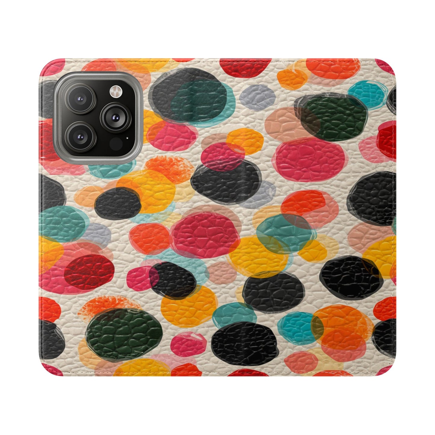 Colorful Confetti Dot Flip Phone Case — Retro Polka Wallet Cover