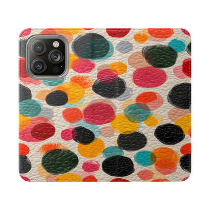 Colorful Confetti Dot Flip Phone Case — Retro Polka Wallet Cover