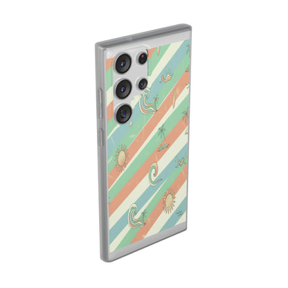Beach Vibes Phone Case — Retro Pastel Surf & Palm Protective Flexi Case