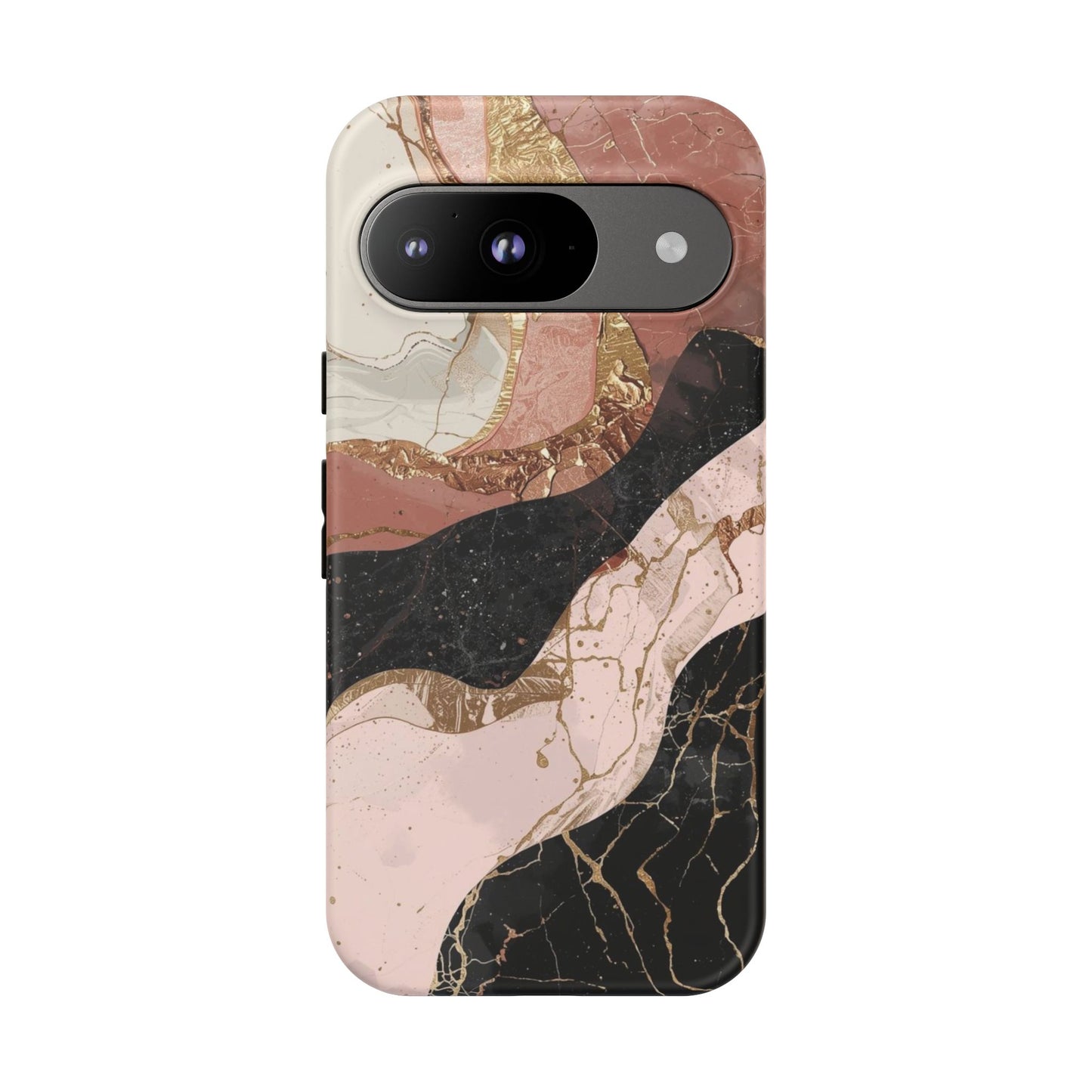 Marbled Rose Gold Phone Case — Abstract Pink & Black Protective Tough Case