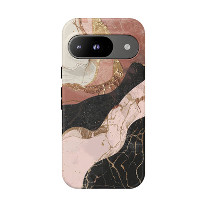 Marbled Rose Gold Phone Case — Abstract Pink & Black Protective Tough Case