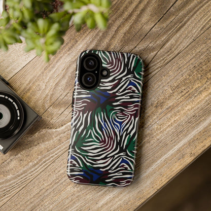 Zebra Camo Tough Phone Case – Green & Blue Animal Print Protective Cover