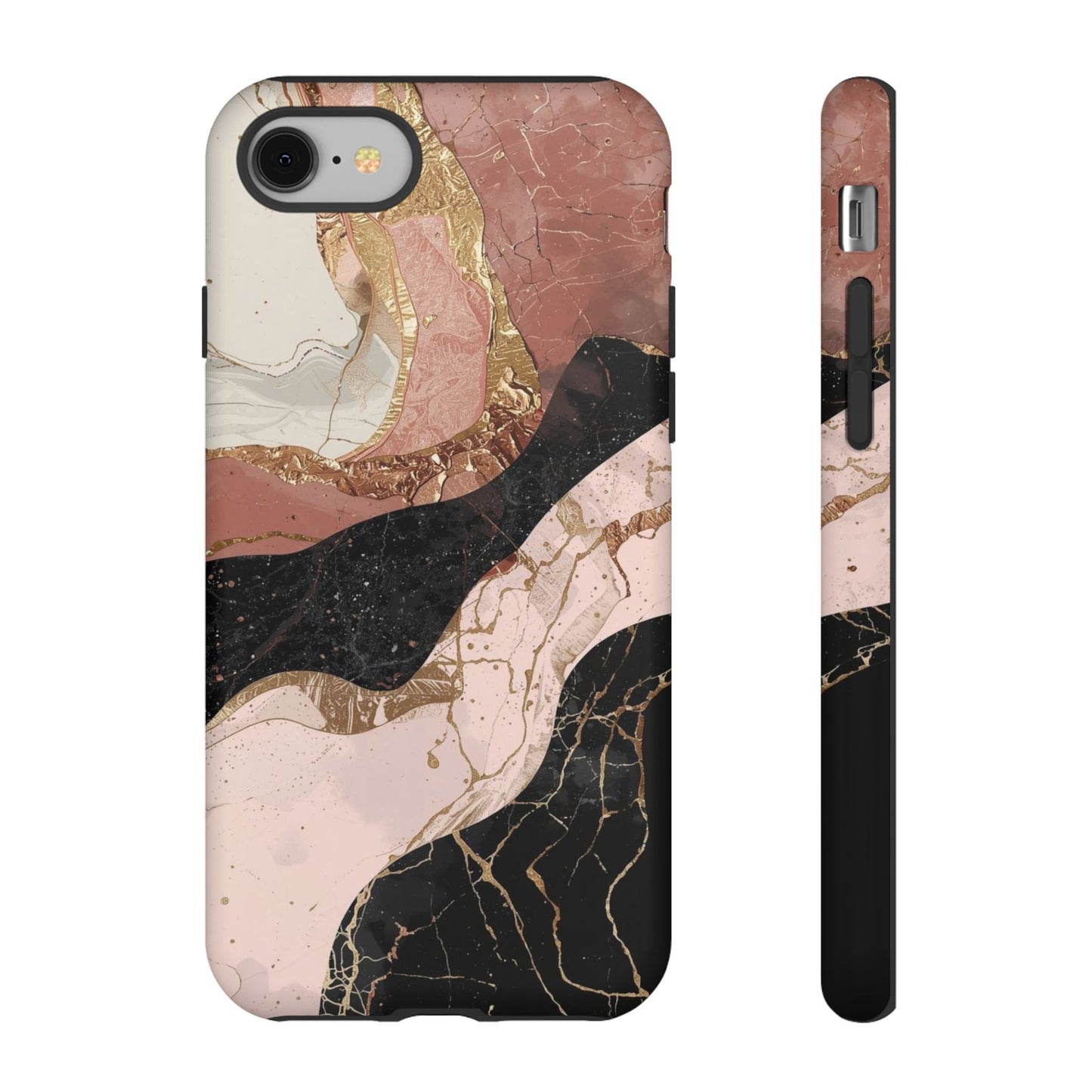 Marbled Rose Gold Phone Case — Abstract Pink & Black Protective Tough Case