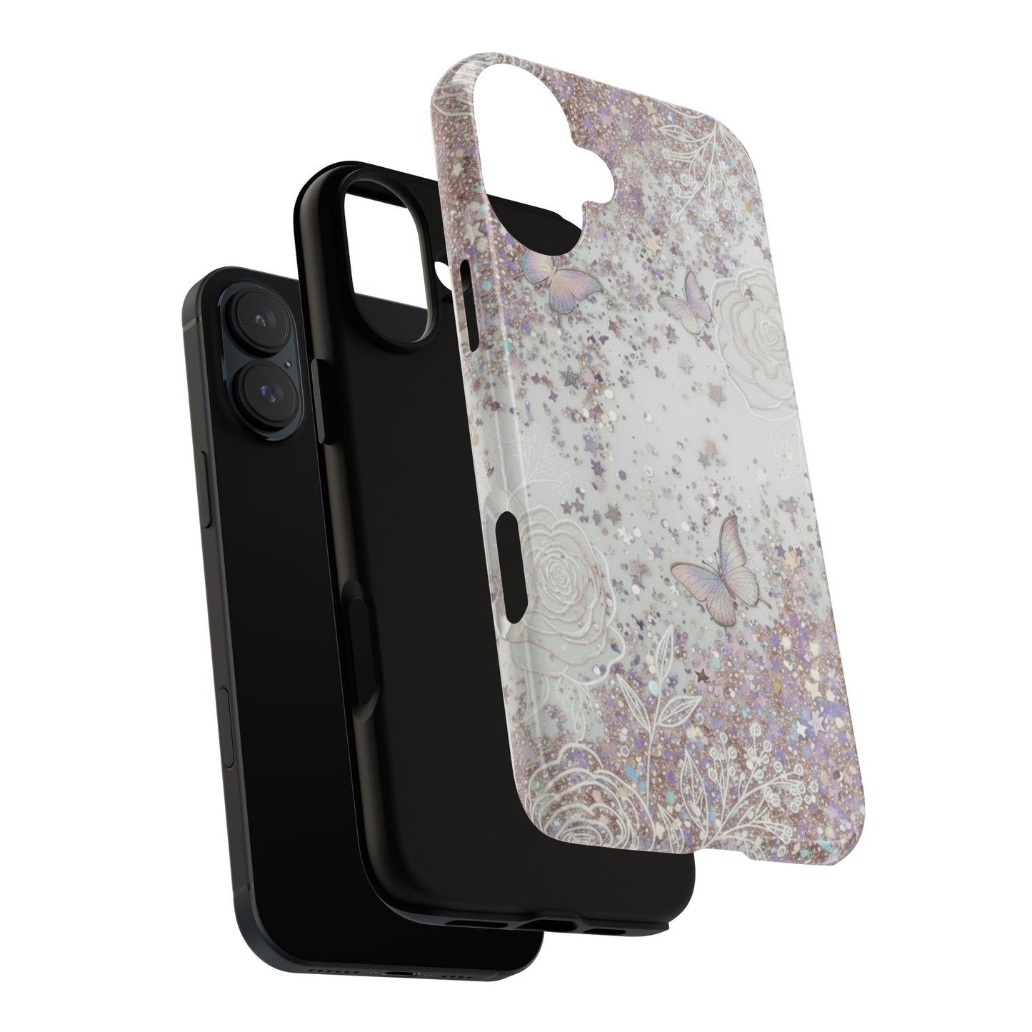 Butterfly Glitter Tough Phone Case — Floral Sparkle Protective Case
