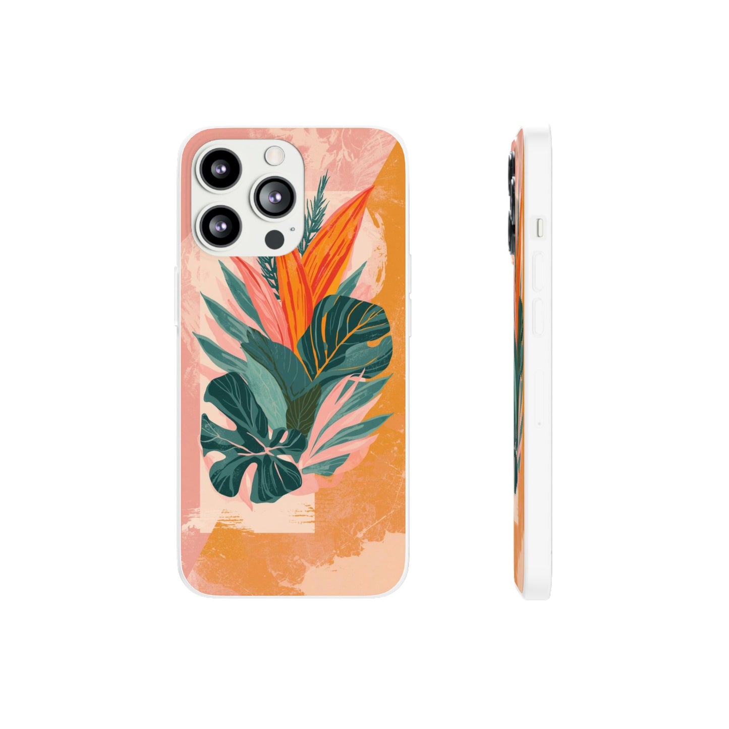 Tropical Botanical Phone Case — Pink & Orange Floral Flexi Case